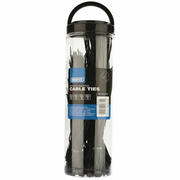 Draper Nylon Cable Ties Multy-tase Black 650 Piezas 90734.0