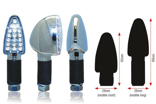 Bihr Triangle LED Blinkers - Short, Chrome | Universal 01-070sch (par)