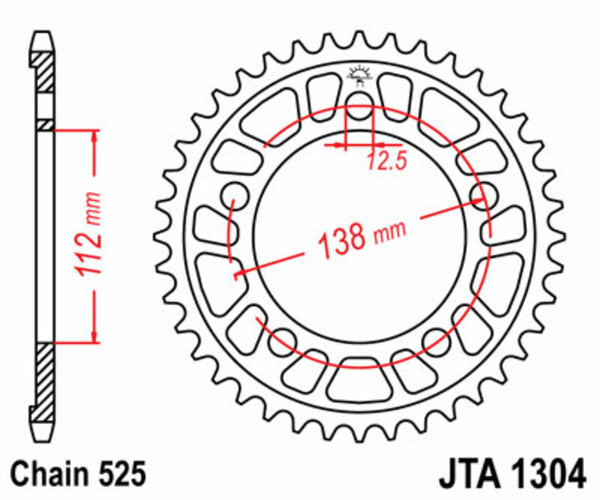 JT Sprock's Aluminio Ultra -Light Reaar Sprock 1304 - 525 JTA1304.44
