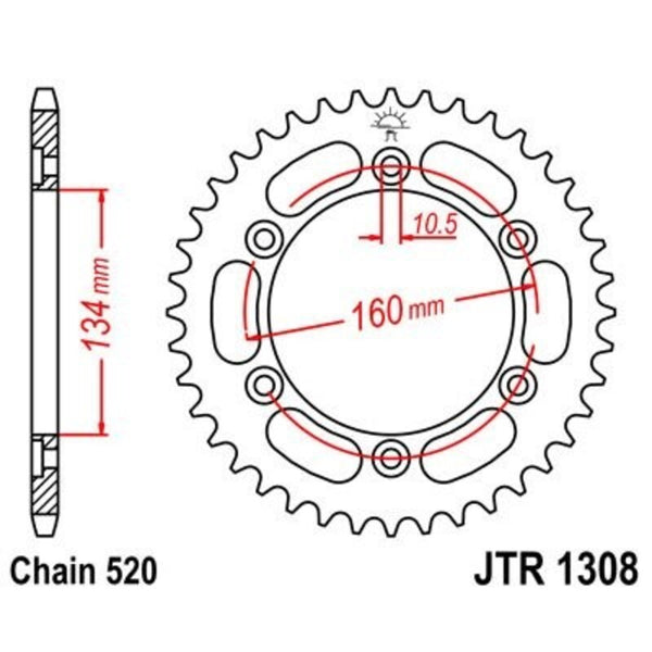 JT Sprock's Steel Standard Rear Sprock 1308 - 520 JTR1308.40