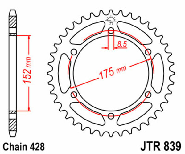 JT Sprock's Steel Standard Rear Sprock 839 - 428 JTR839.57