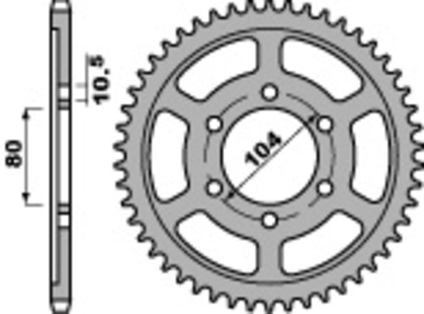 PBR Standard C45 Steel Rear Sprocket 4359 - 525 4359 42 C45 med 42 tänder och 104 mm bultcirkel, tillverkad i slitstarkt C45-stål för fordon.
