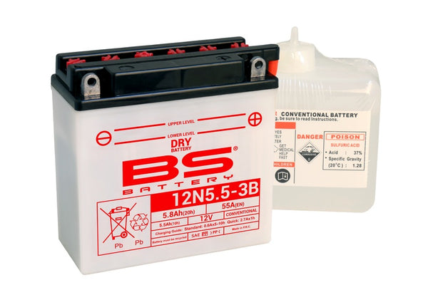 BS Battery Conventional Battery with Acid Pack - 12N5.5-3B 