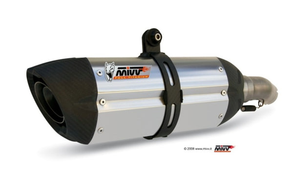 MIVV SUONO Stainless/Carbon End Cap Slip-On BMW K1200 R/S/GT 00.73.B.003.L7 med kolfiberände och rostfritt stål, perfekt för sportmotorcyklar.