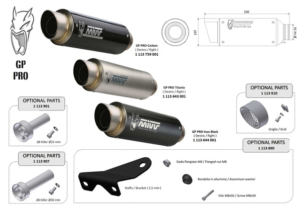 MIVV GP Pro Universal Silencer - Lado derecho 00.73.ku.sxbp