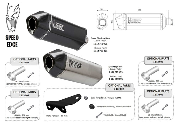 MIVV Speed ​​Edge Universal Silencer - Lado izquierdo 00.73.ku.m.srx