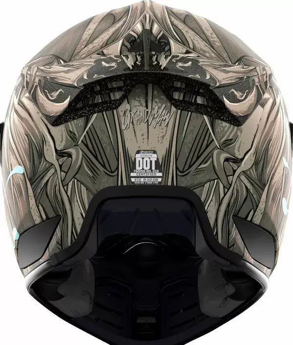 Bakre vy av Icon Domain™ Hjälm med avancerad grafik och robust konstruktion. Idealisk för säkerhet och komfort på vägen.