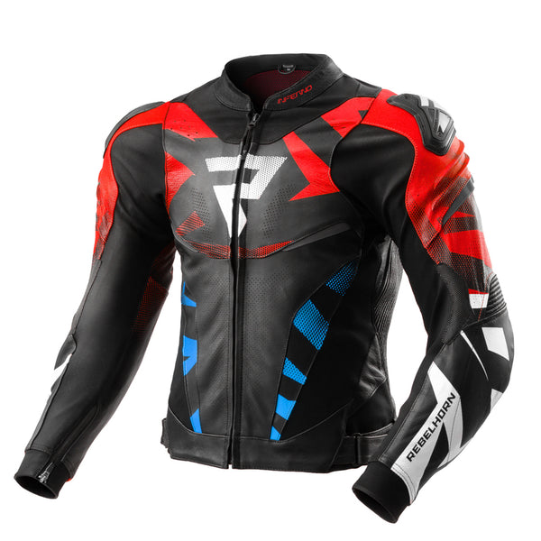 Rebelhorn MC-cuero chaqueta Inferno negro /rojo /azul