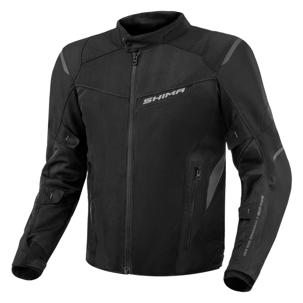 Shima Textil Mc-Jacka Rush 2.0 Vented Svart med ventilerande design och slitstarkt textilmaterial. Perfekt för motorcyklister, tillgänglig i flera storlekar.