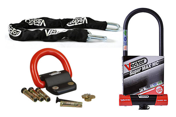 Kit antirrobo vectorial Super Max L2 U-Lock Ø16 mm + cadena Ø13 mm / 1.3m + sujetador Ø22 mm