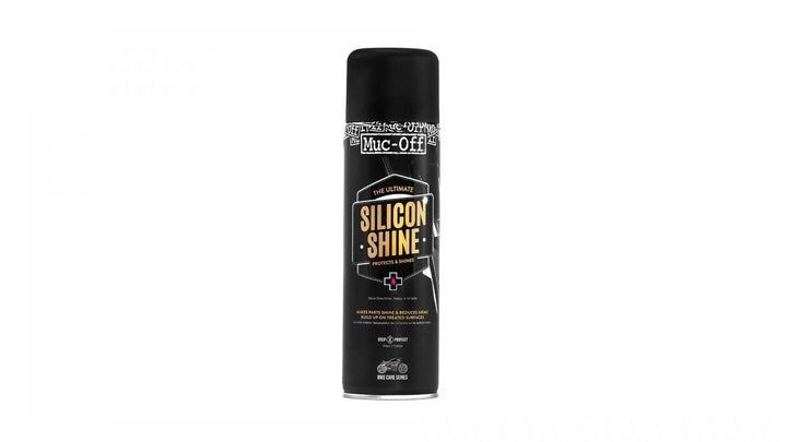 Muc-Off Motorcycle Silicone Shine 500ml sprayflaska för motorcykelvård. Perfekt för att skydda och ge glans till ytor.