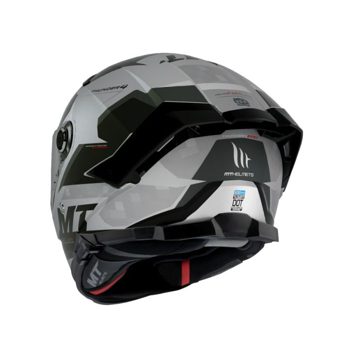 Baksidan av MT Helmets Thunder 4 SV Exo C2 MC-hjälm med aerodynamisk form, ventilationssystem och högkvalitativt material för extra säkerhet.