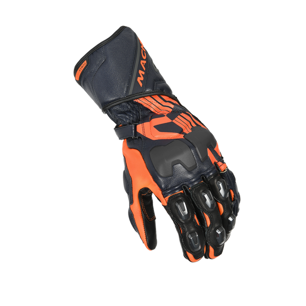Guantes de motocicleta Macna, pueblo negro/naranja/azul oscuro