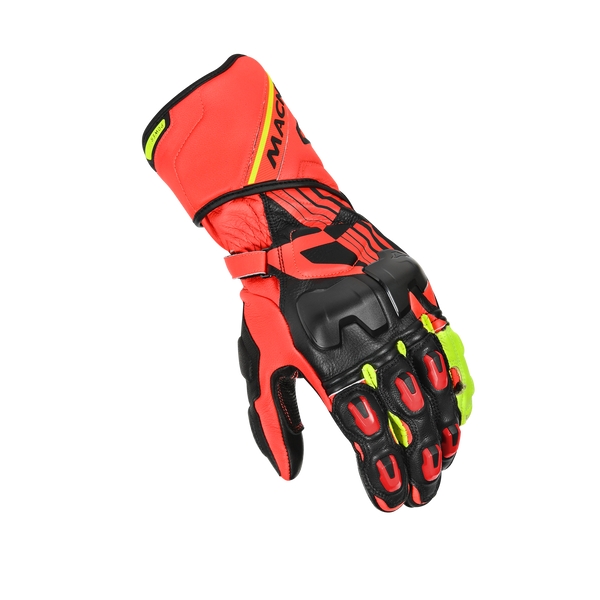 Guantes de motocicleta Macna, pueblo rojo/negro/fluo amarillo