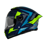 Sidovy av MT Helmets Integral Mc-Hjälm Thunder 4 SV Mountain Matt Blå med aerodynamisk form och grafiska detaljer i blått och grönt.