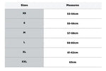 Storlekstabell för Airoh öppningsbar MC-hjälm Rev 19 grå, med mått från XS (53-54 cm) till XXL (63 cm).